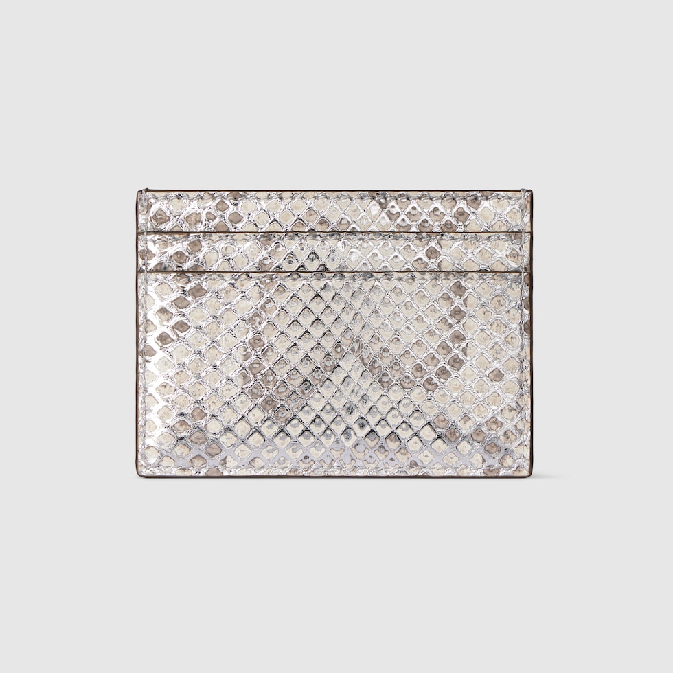 GG Marmont python card case in metallic silver | GUCCI® DE