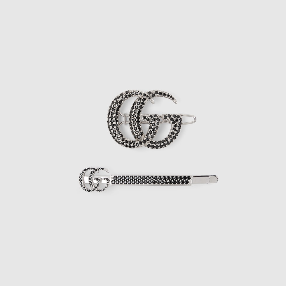 Double G hair slide set with crystals in silver-toned | GUCCI® US