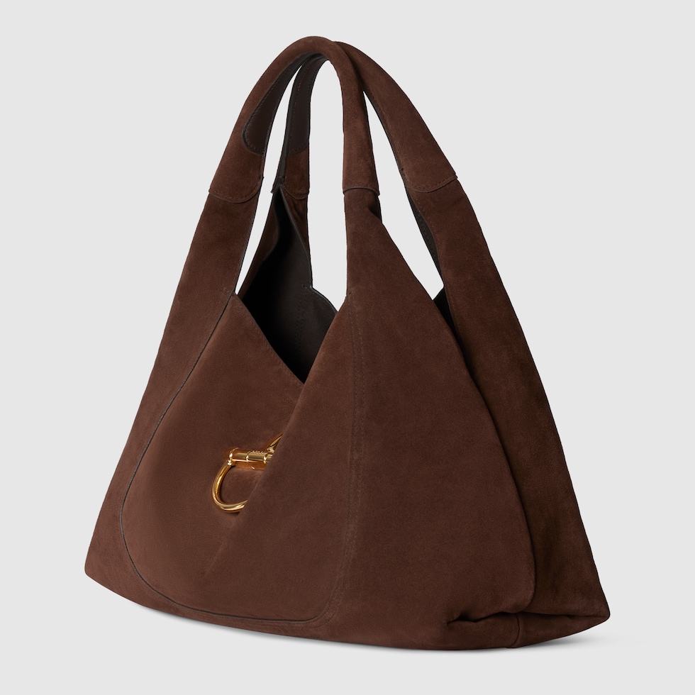 Gucci スウェードハンドバッグ グッチ ソフトビット〕マキシ ショルダーバッグ ・ダークブラウン