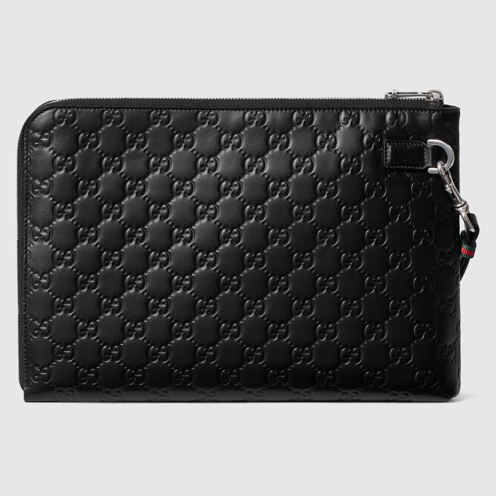 GGエンブレム〕ポーチ ・ブラック GGレザー | GUCCI公式