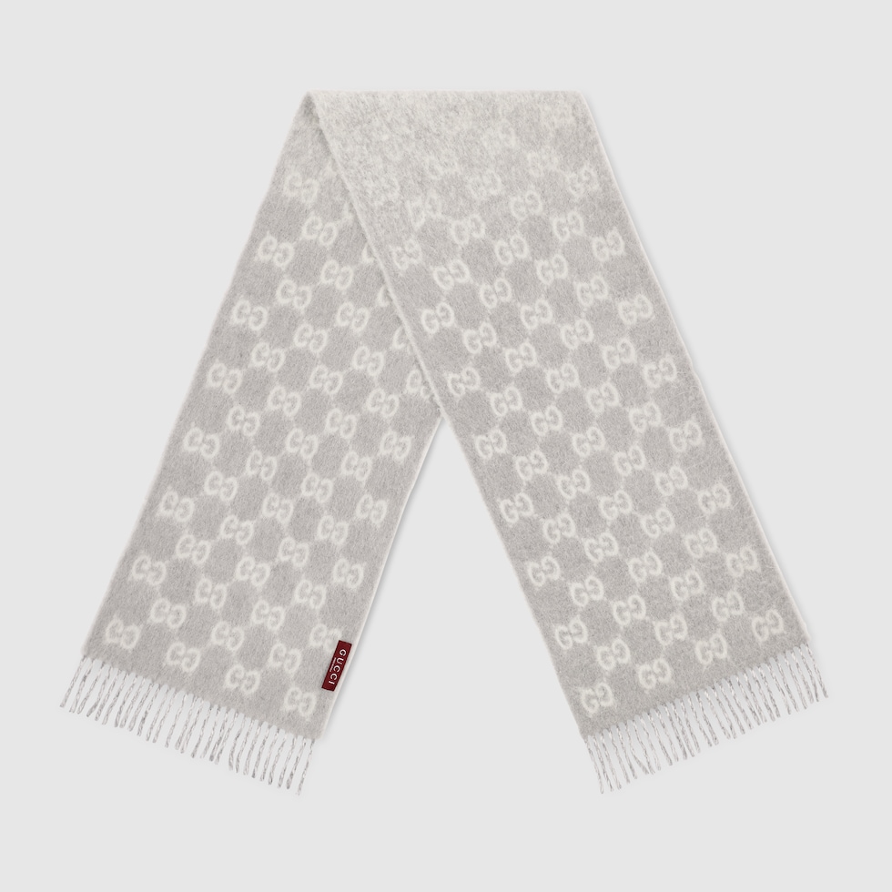 GG alpaca wool blend scarf in light grey and white | GUCCI® US