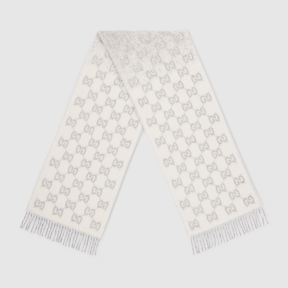 GUCCI ホワイト シルク混紡 マフラー 78x180cm GUCCI ホワイト シルク混紡 マフラー 78x180cm GUCCI ホワイト シルク