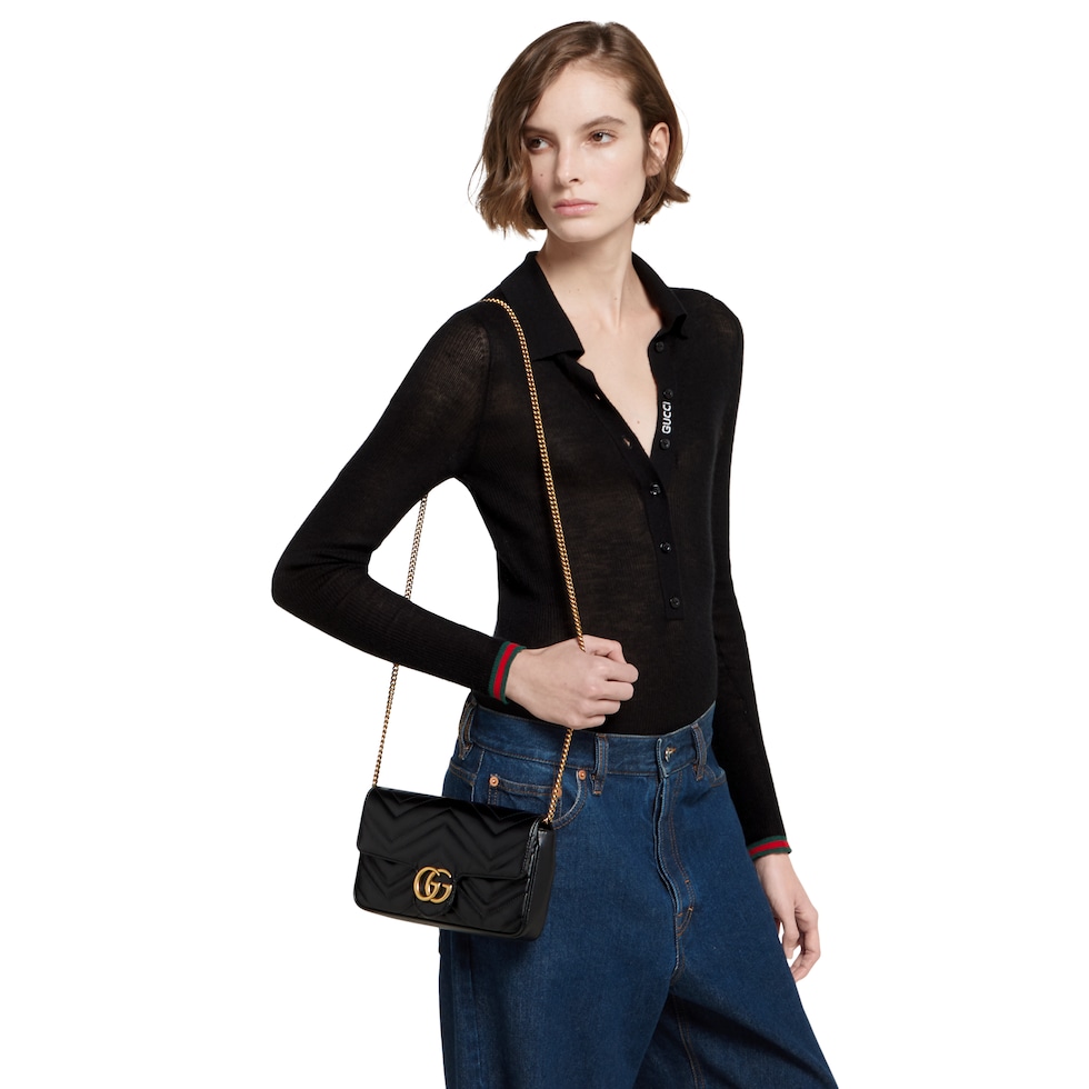 GGマーモント〕スモール ショルダーバッグ ・ブラック レザー | GUCCI公式
