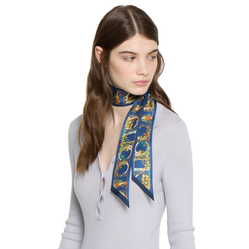 プリント シルクツイル リボン ・ダークブルー | GUCCI公式