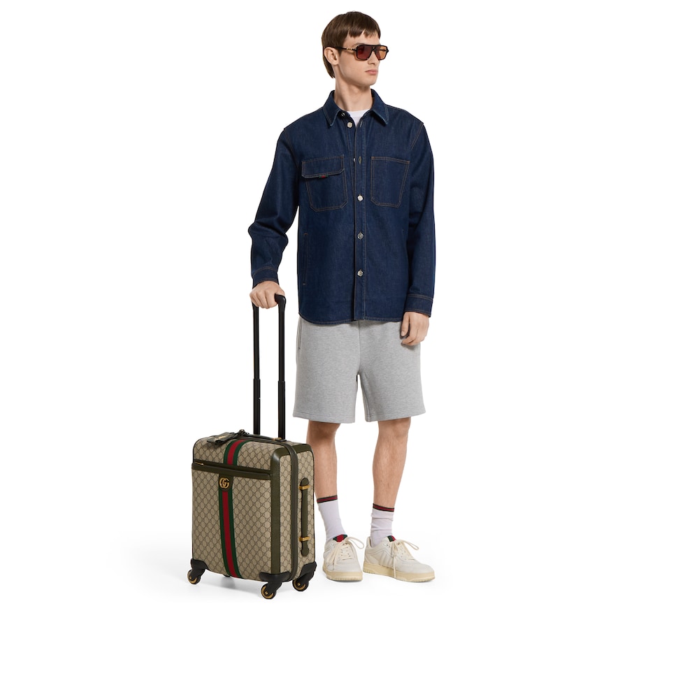 Gucci Savoy small cabin trolley in beige and dark brown fabric