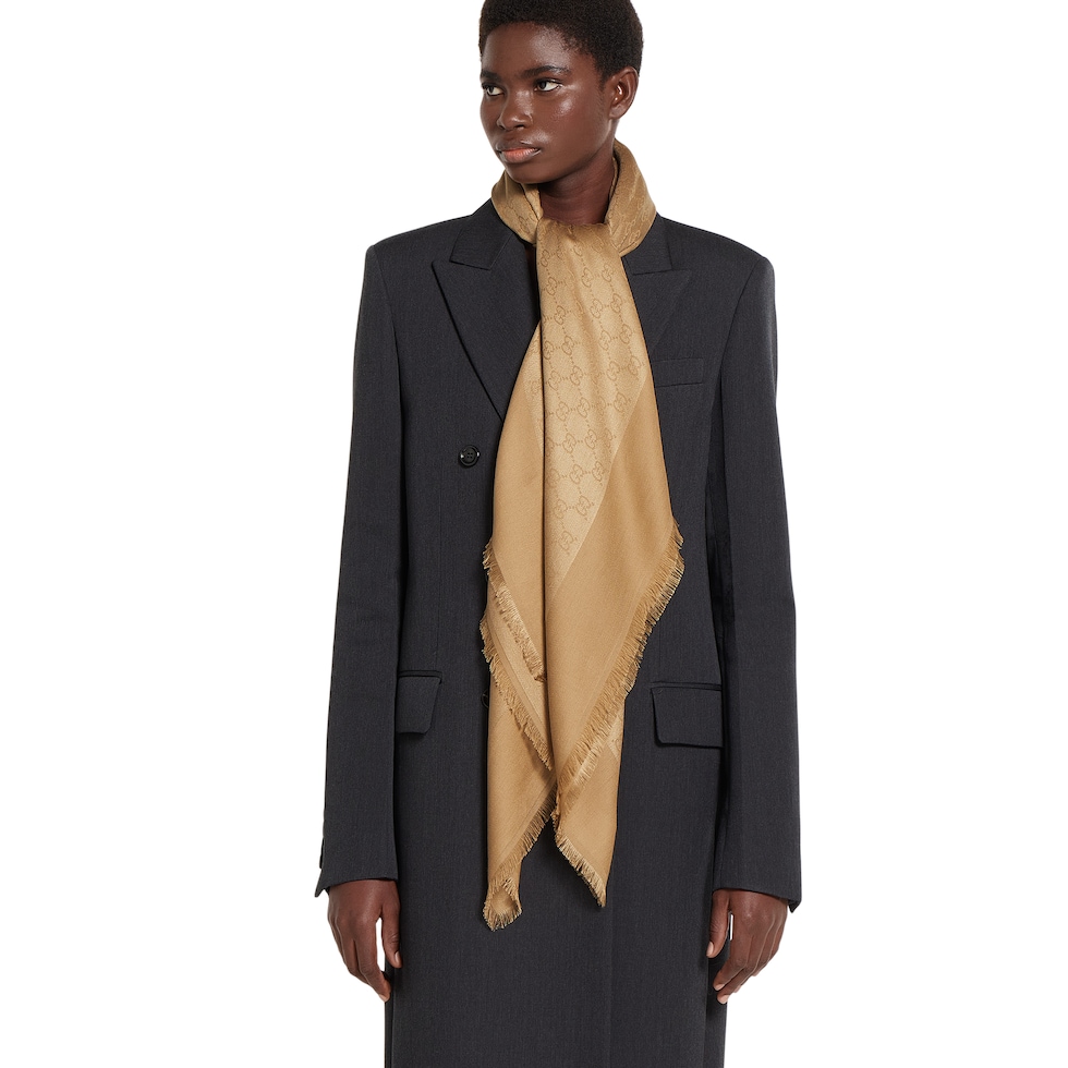 GG silk cotton jacquard shawl in beige | GUCCI® AT GG silk cotton jacquard shawl in beige | GUCCI® AT