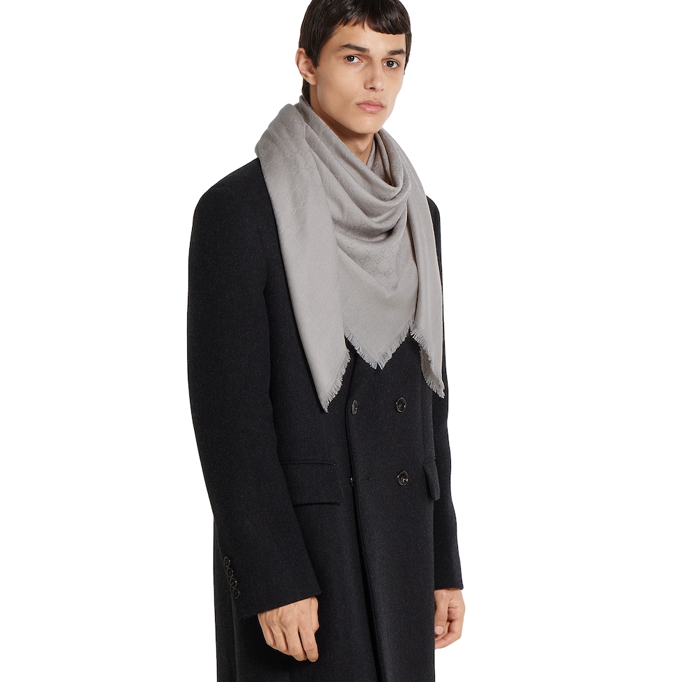 GGウール＆シルク ジャカード ショールライトグレー | GUCCI公式