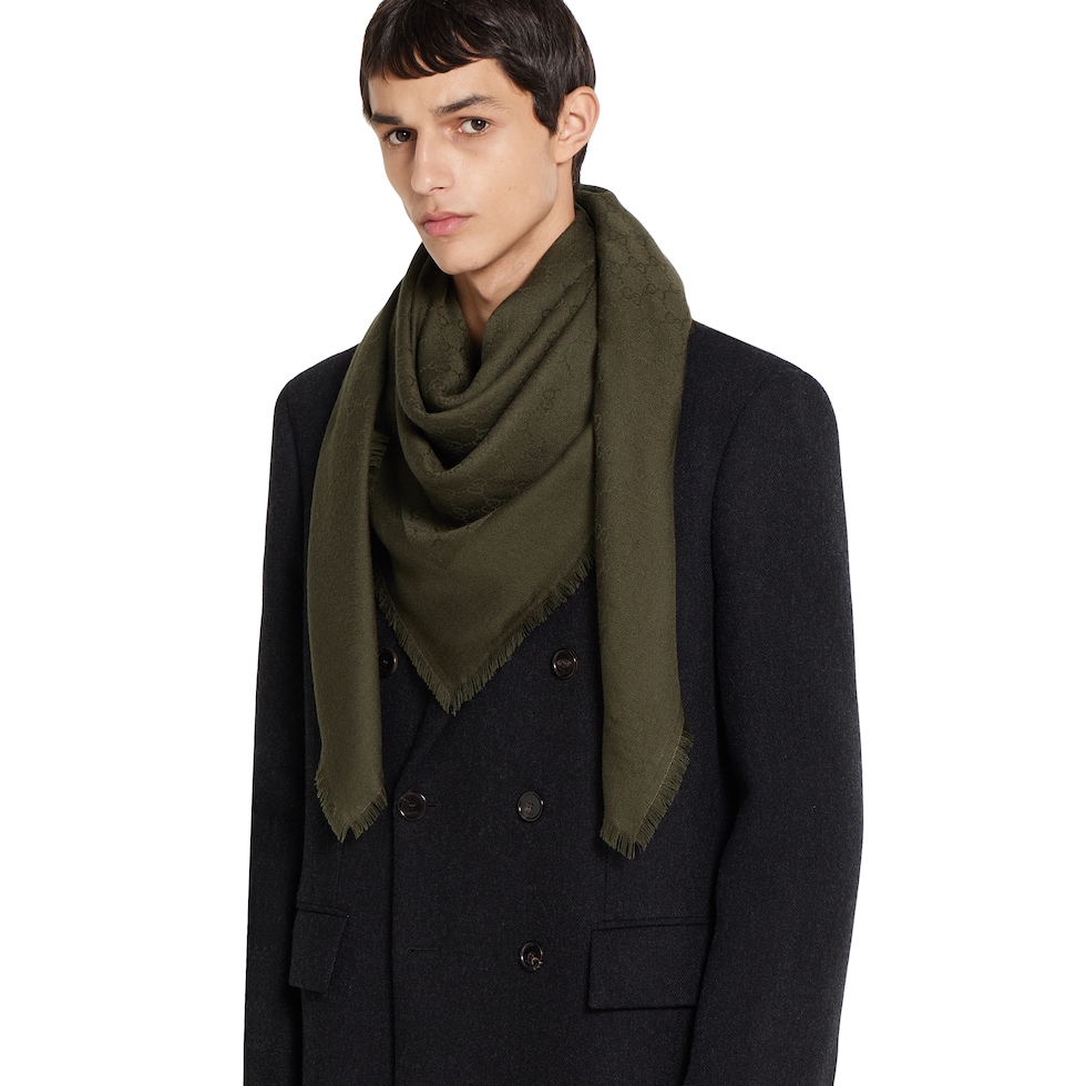 GUCCI ウールショール GGウール＆シルク ジャカード ショール ・フォレストグリーン | GUCCI公式