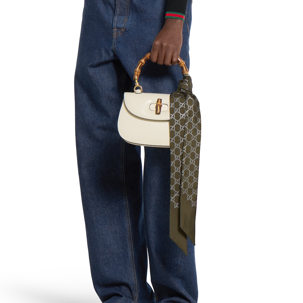 Printed silk ribbon in dark green | GUCCI® US