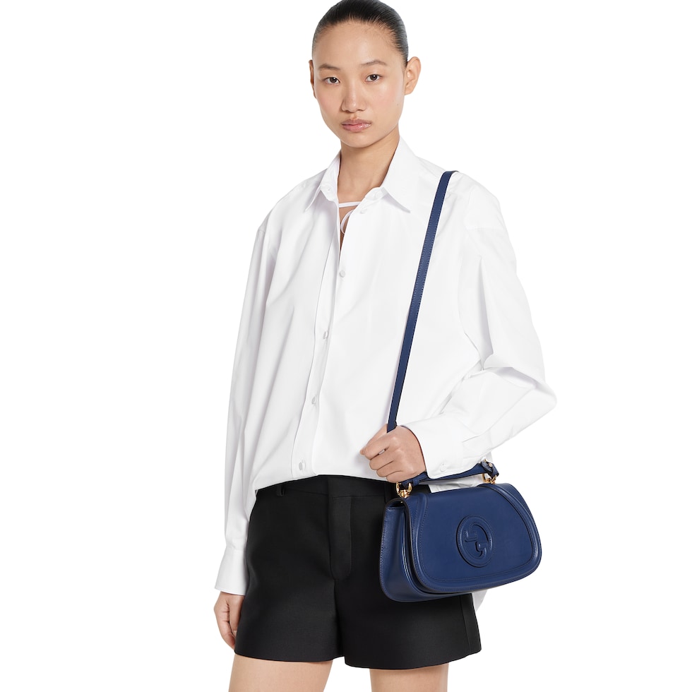 Gucci Blondie medium top handle bag in blue leather | GUCCI® US Gucci Blondie medium top handle bag in blue leather | GUCCI® US