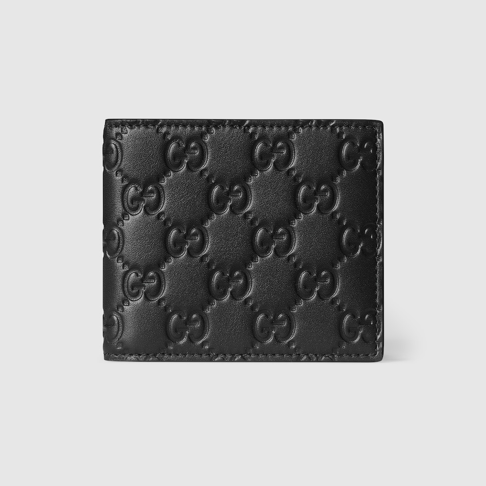 GG Emblem bi-fold wallet in black GG leather | GUCCI® US