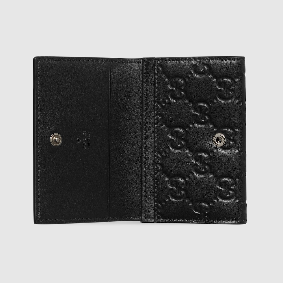 GG Emblem card case in black GG leather | GUCCI® US