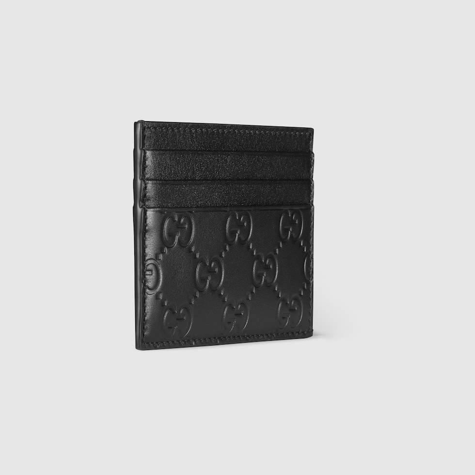 GG Emblem card case in black GG leather | GUCCI® CA