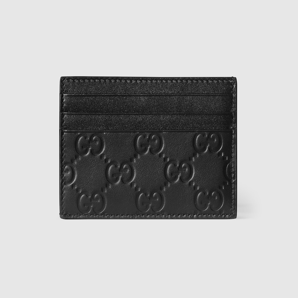 GG Emblem card case in black GG leather | GUCCI® US