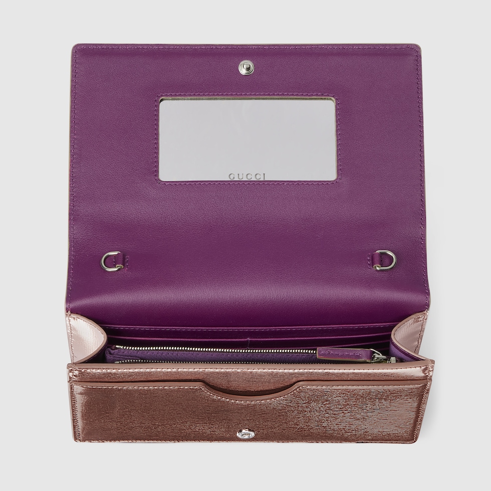 Bi-color GG Marmont wallet on chain in bronze patent leather