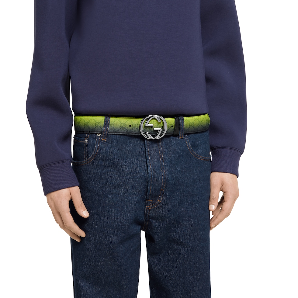Gucci Chroma belt with Interlocking G in lime and black fabric