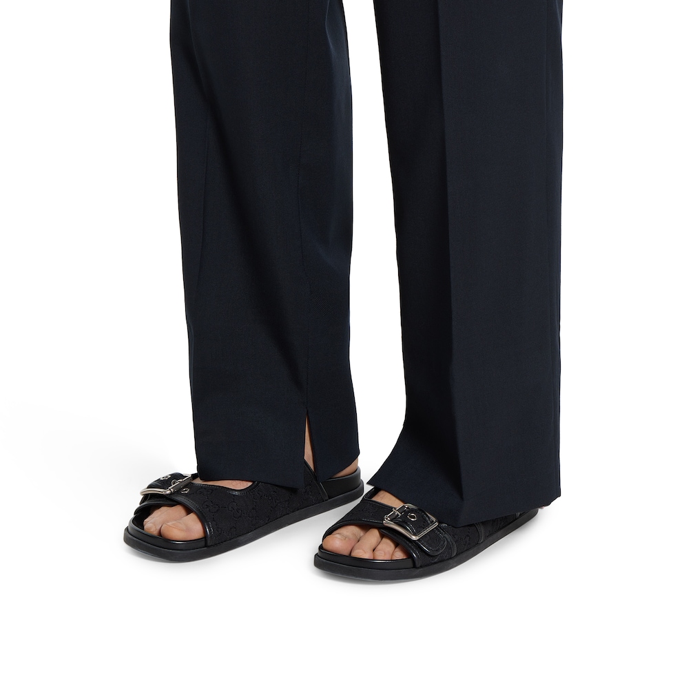 Men's slide sandal with buckles in black GG canvas | GUCCI® US Men's slide sandal with buckles in black GG canvas | GUCCI® US