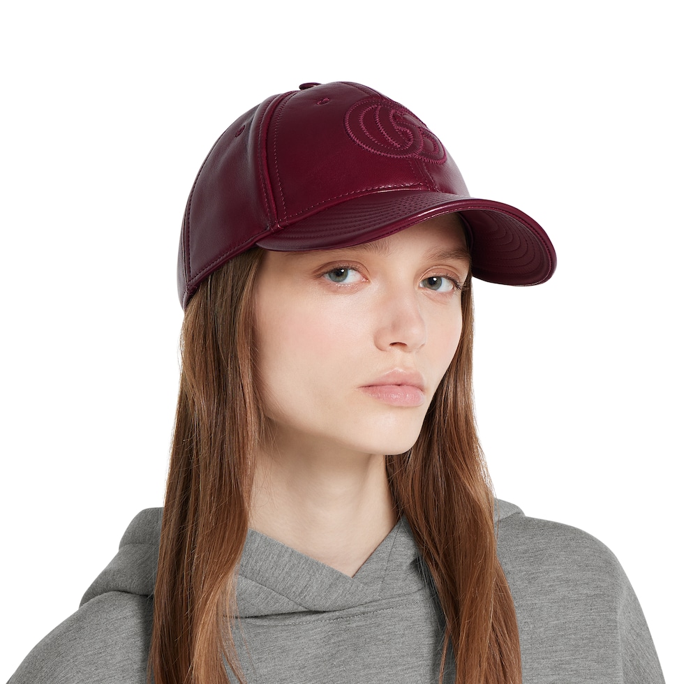 GUCCI バーガンディ刺繍キャップ 57-61 cm 💎 GUCCI HAT JUMBO CANVAS GG BASEBALL WITH FLORAL EMBROIDERY