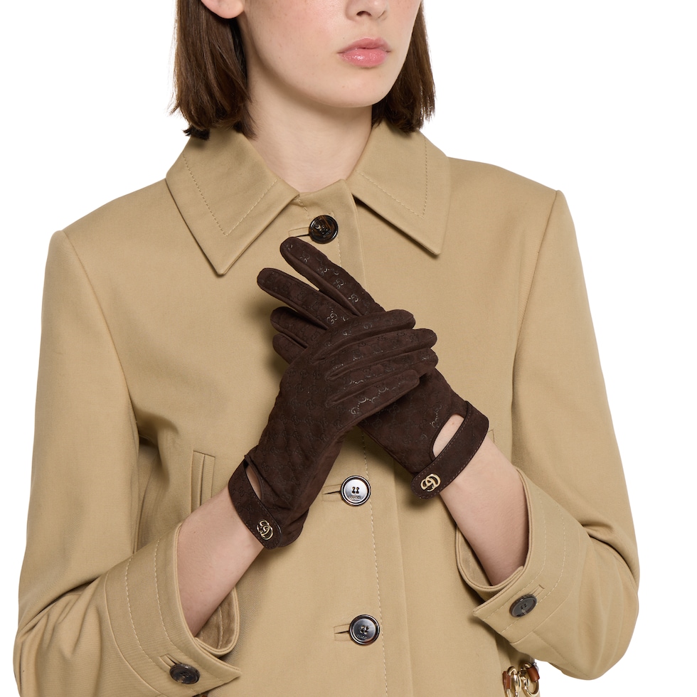 GG leather gloves with Double G in dark brown | GUCCI® US