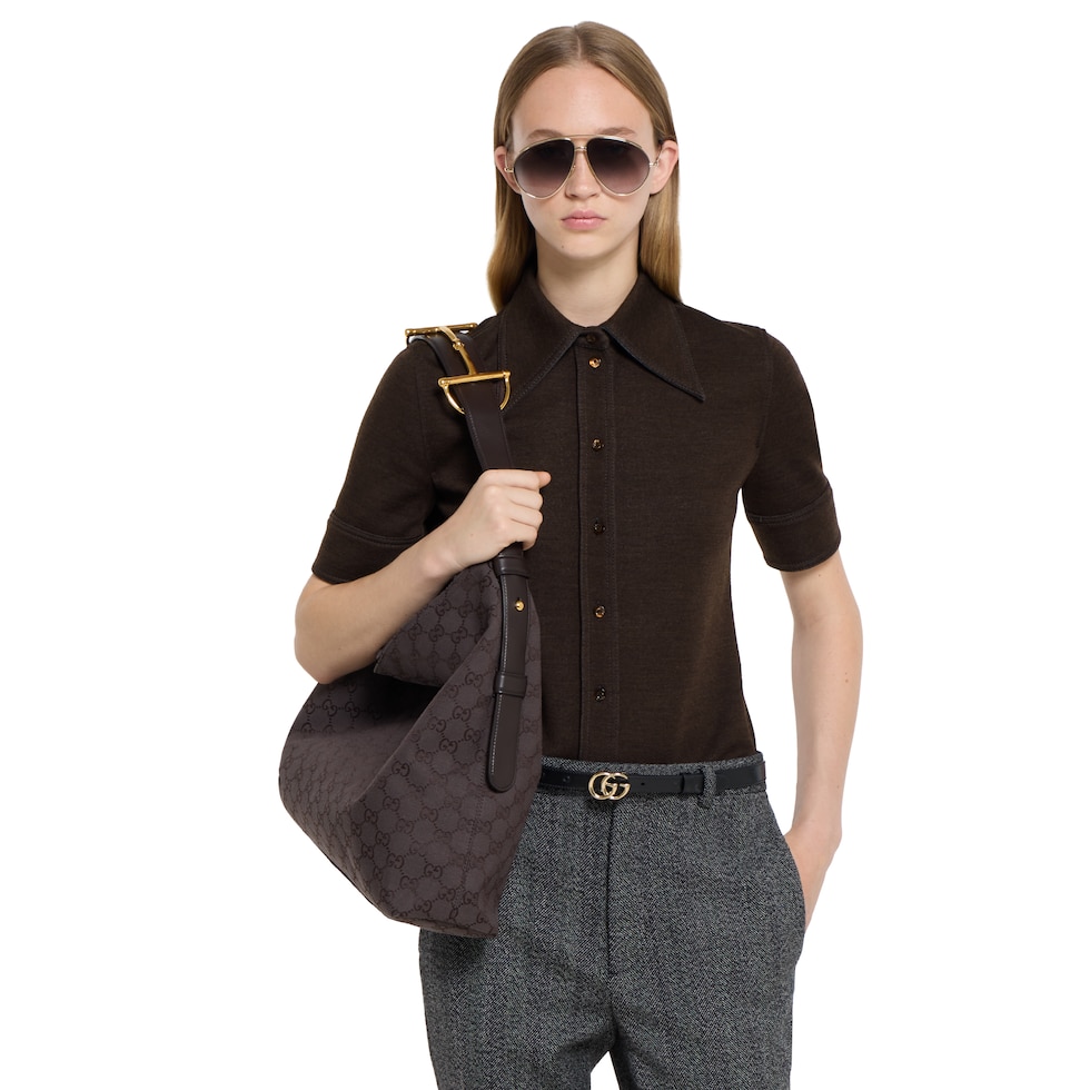 GUCCI 25S BEATRIX LARGE TOTE BAG 40 CM IN DARK CHOCOLATE BROWN CANVAS