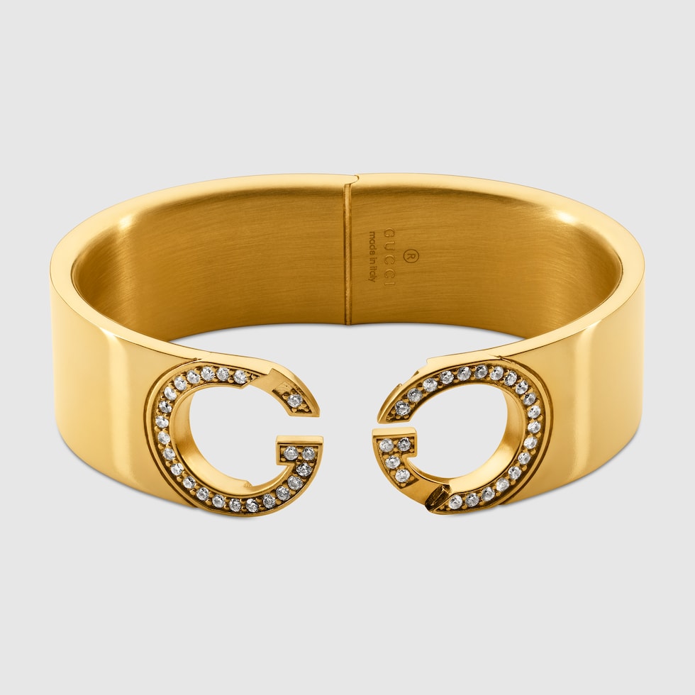グッチ インターロッキング〕クリスタル カフブレスレット ・ゴールド