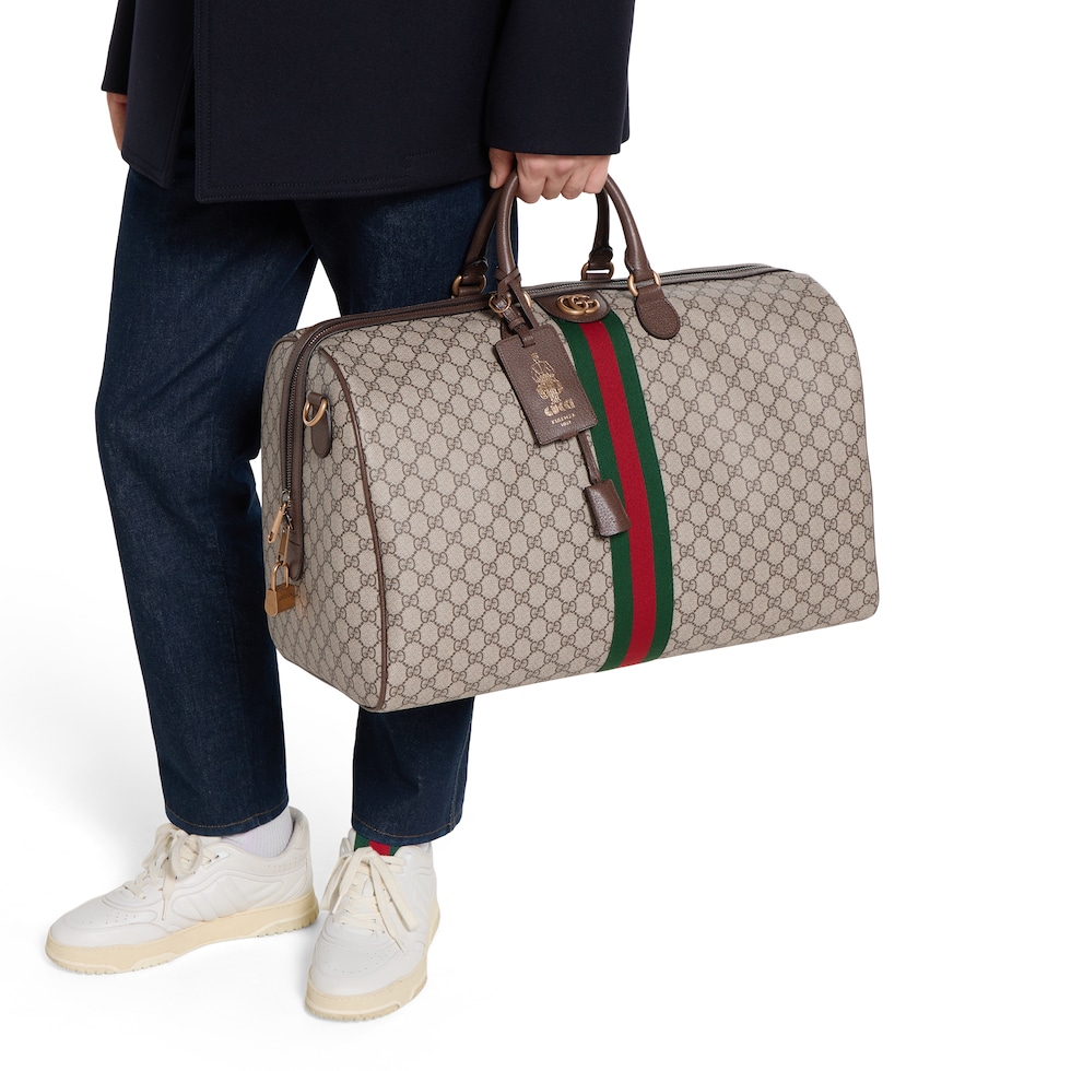 Gucci Savoy large duffle bag in beige and dark brown fabric