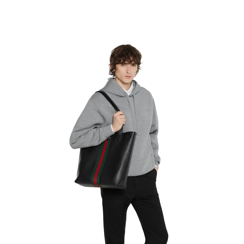 Ophidia medium tote bag in black soft leather | GUCCI® US