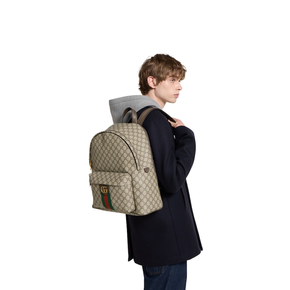 バックパック・リュック OPHIDIA MEDIUM BACKPACK Ophidia medium backpack in beige and dark brown fabric