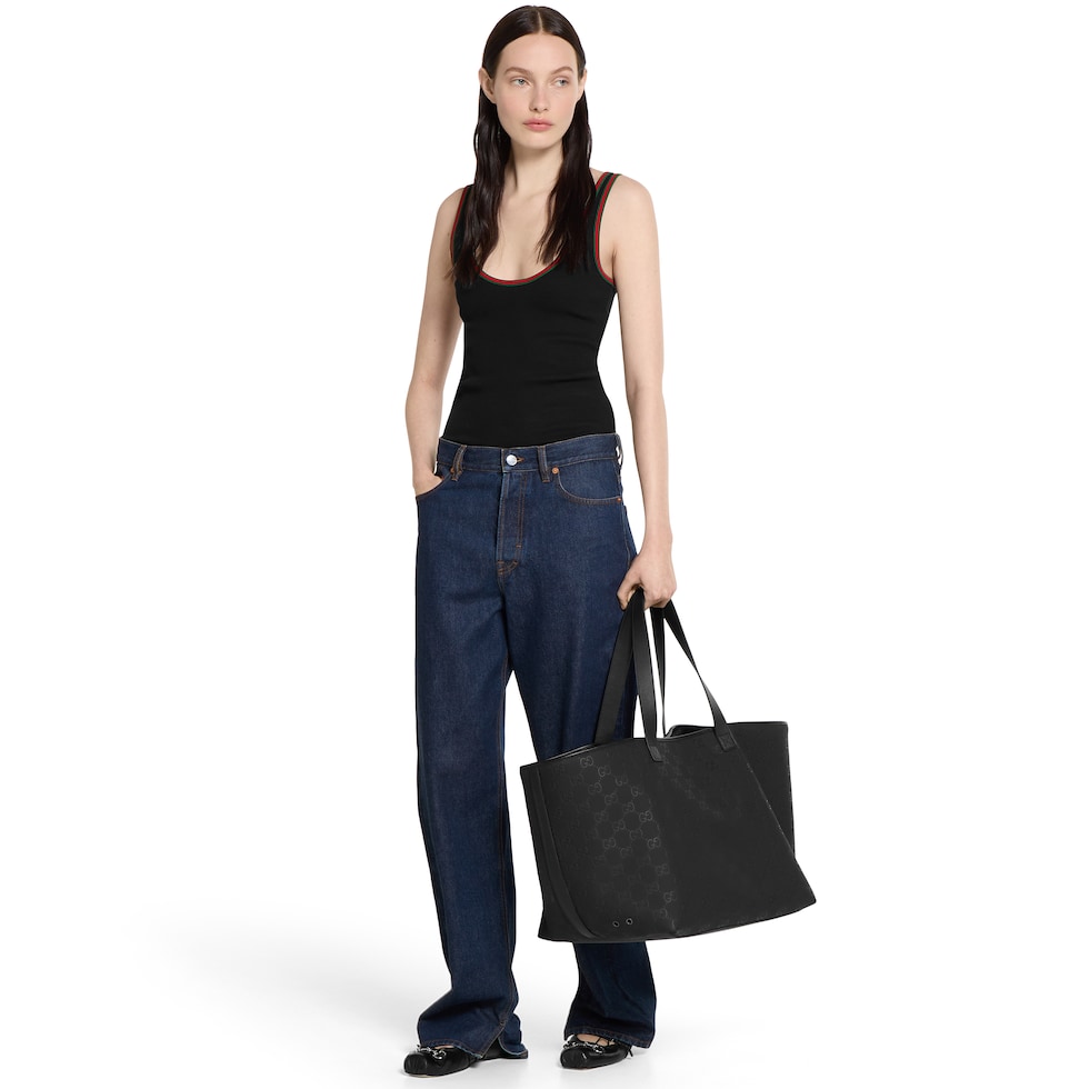 Gucci Edge large tote bag in black GG matte fabric | GUCCI® US