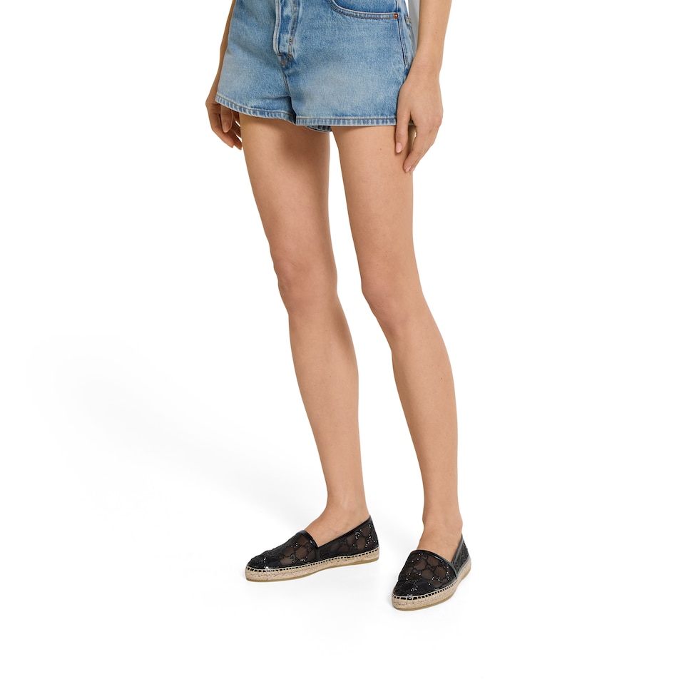 Women's crystal GG espadrille in black GG mesh | GUCCI® FR