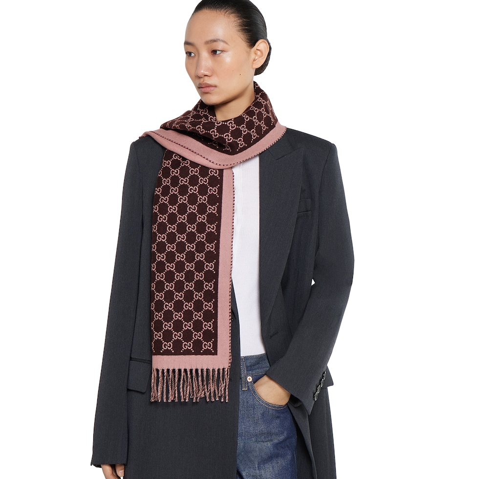 GG wool scarf in dark brown and pink | GUCCI® US