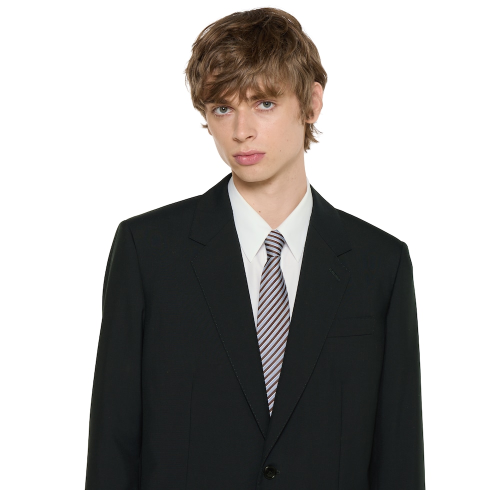 ストライプ シルクジャカード ネクタイ ・ブラウン＆ライトブルー