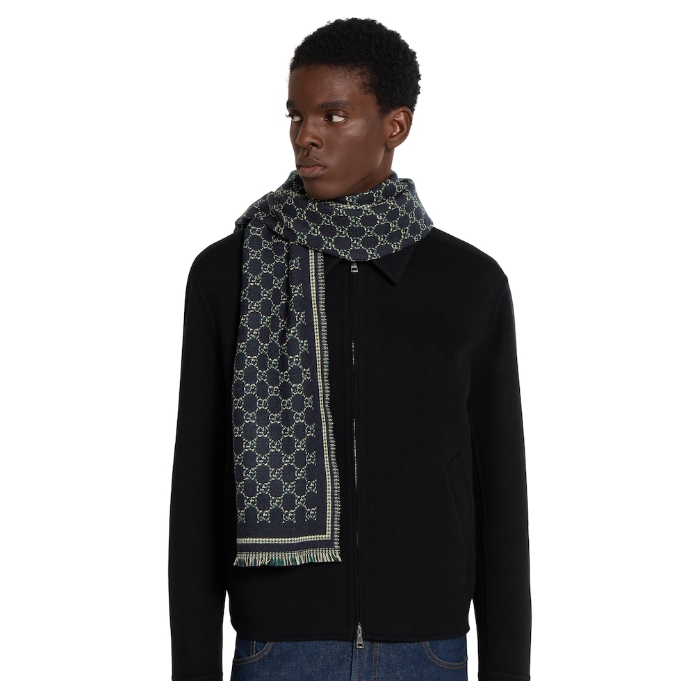 GG wool jacquard scarf in black and dark green | GUCCI® US