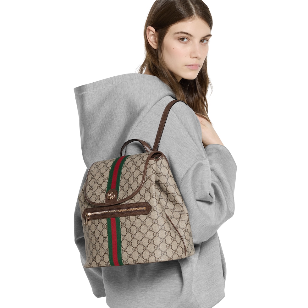 GUCCI 25S OPHIDIA MEDIUM BACKPACK 40 CM IN BEIGE MIX BLACK CALFSKIN