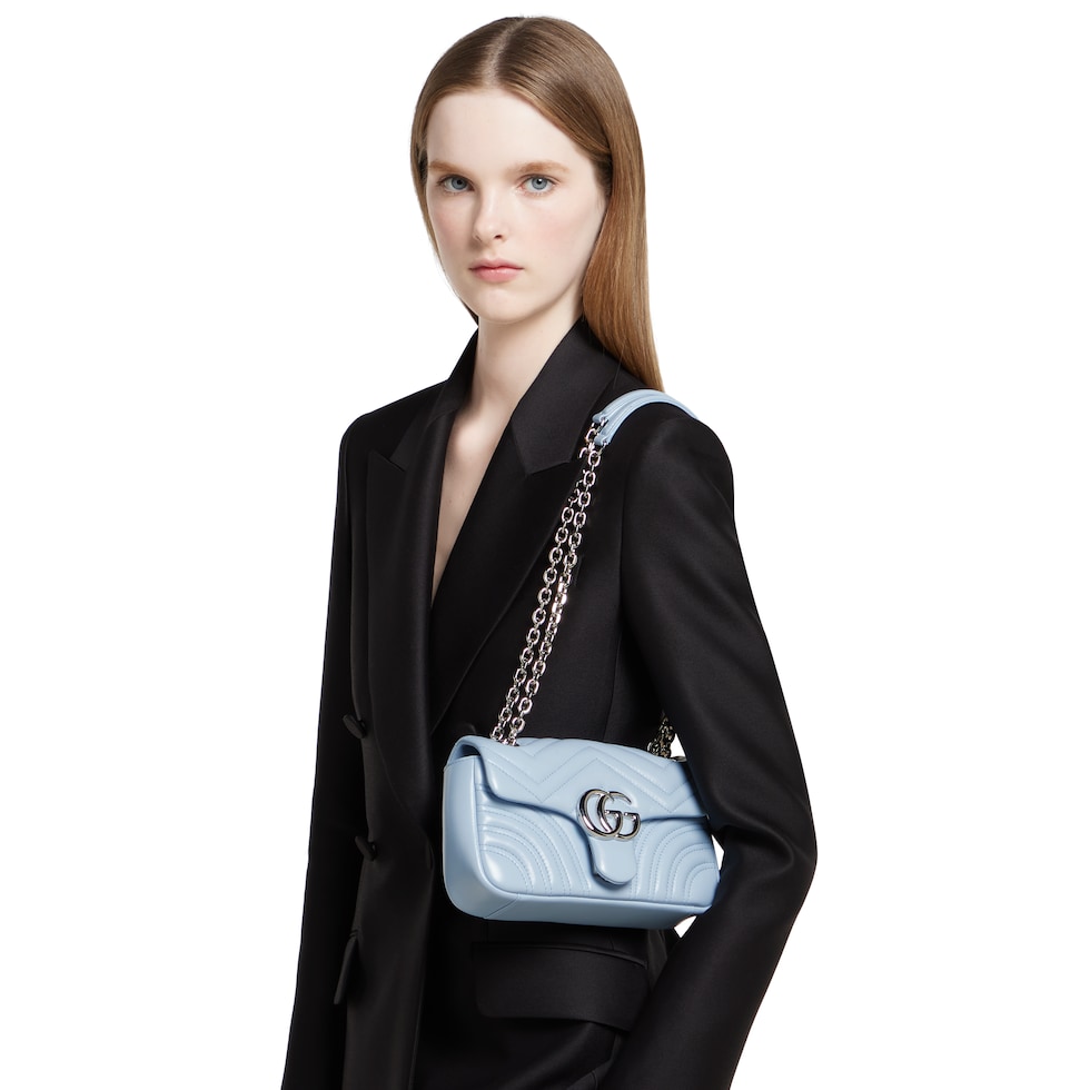 GGマーモント〕スモール ショルダーバッグ ・ライトブルー レザー