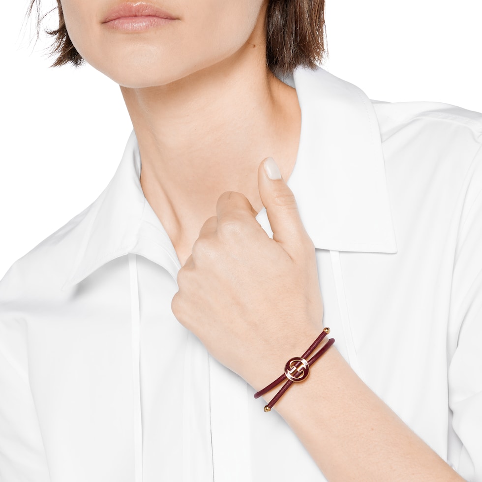 Bracelet with enamel Round Interlocking G in Rosso Ancora red