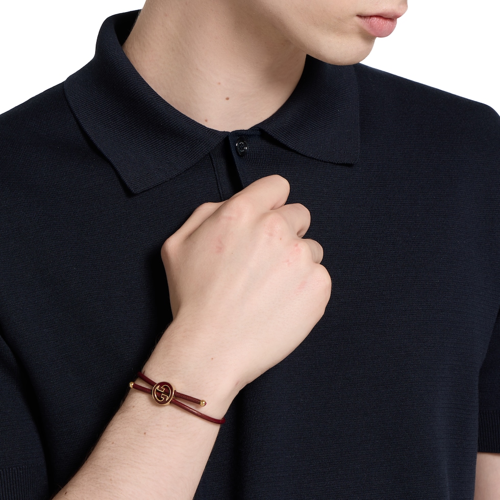 Bracelet with enamel Round Interlocking G in Rosso Ancora red