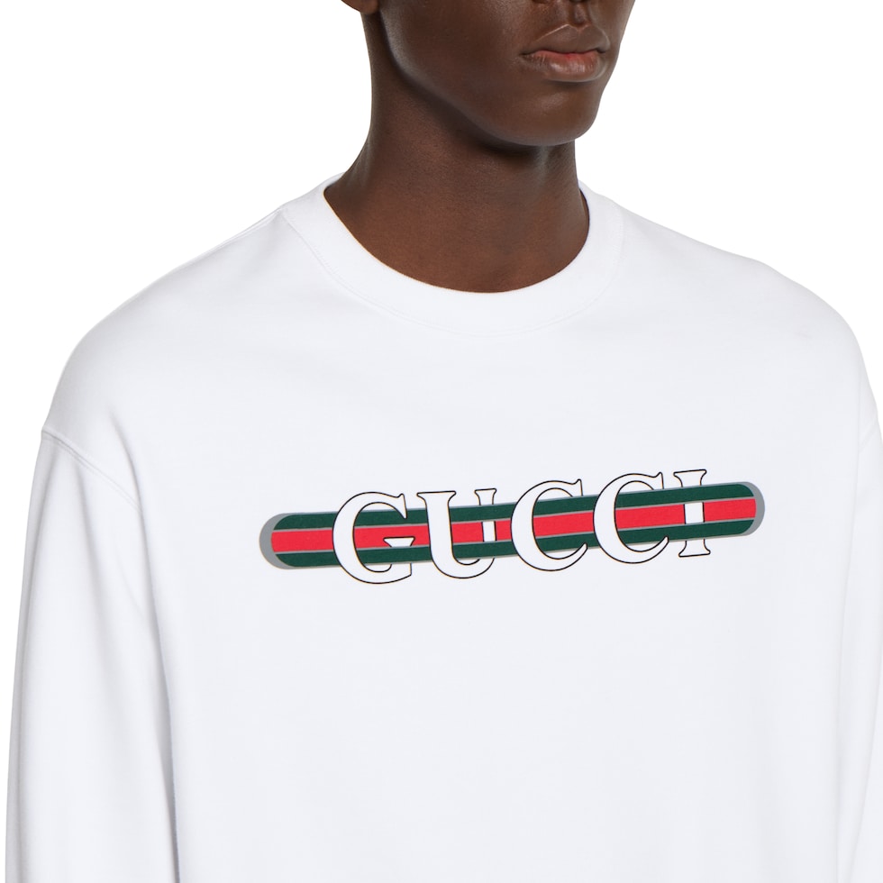 GUCCI ロゴ入り ホワイト スウェット Printed cotton jersey sweatshirt in white | GUCCI® US
