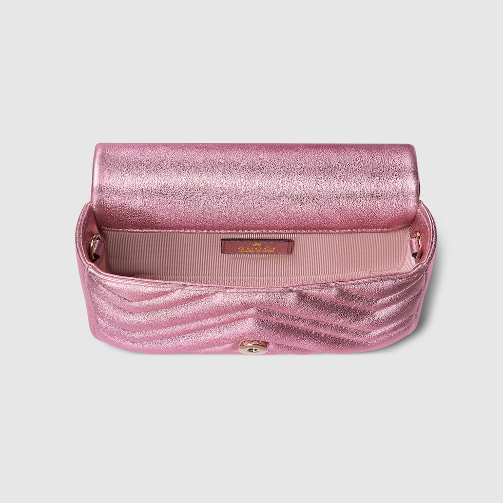 GGマーモント〕ミニ ショルダーバッグ ・ブライトピンク ラメ レザー