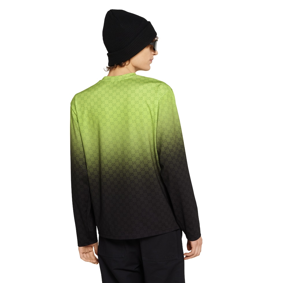Printed technical cotton jersey T-shirt in gradient lime and black