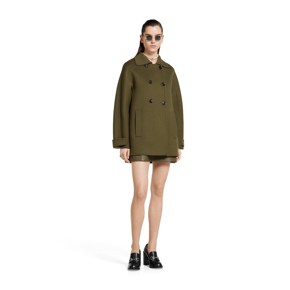 Wool double-breasted coat in dark green | GUCCI® US