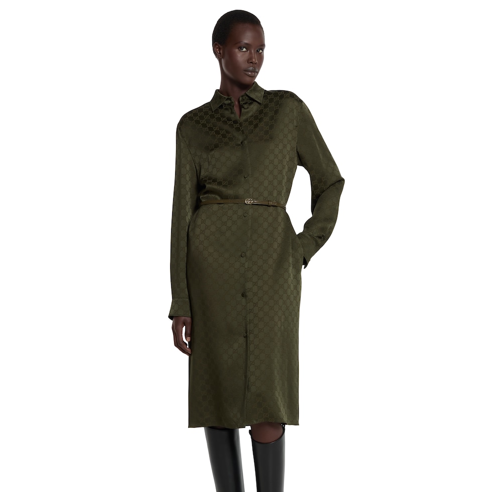 GG satin shirt dress in forest green | GUCCI SI GG satin shirt dress in forest green | GUCCI SI