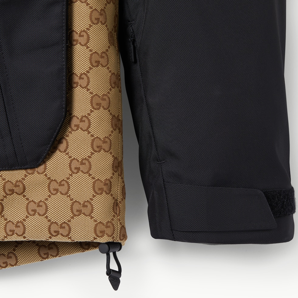 GG technical fabric jacquard jacket in beige and dark brown