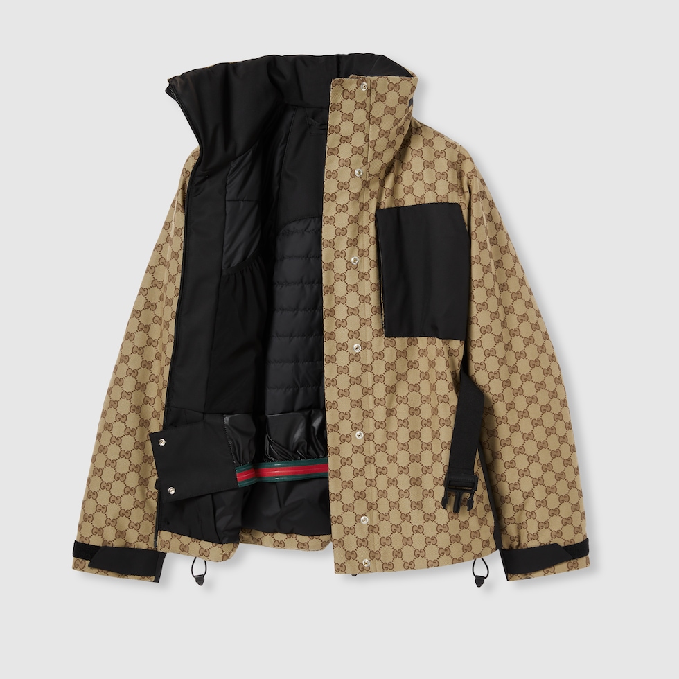 GG technical fabric jacquard jacket in beige and dark brown