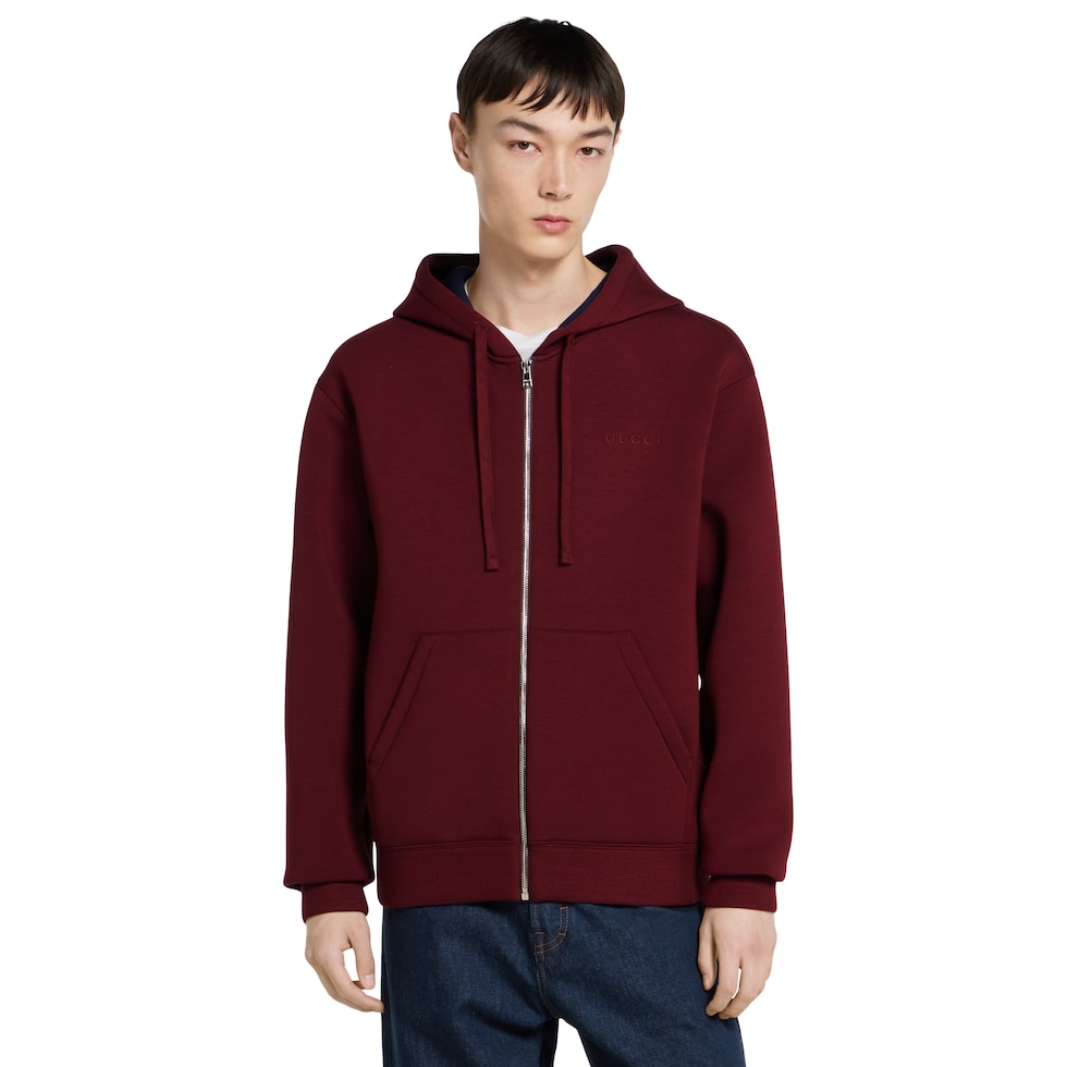 Double cotton viscose jersey zip jacket in Gucci Rosso Ancora red