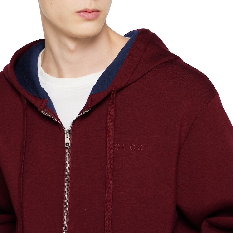Double cotton viscose jersey zip jacket in Gucci Rosso Ancora red