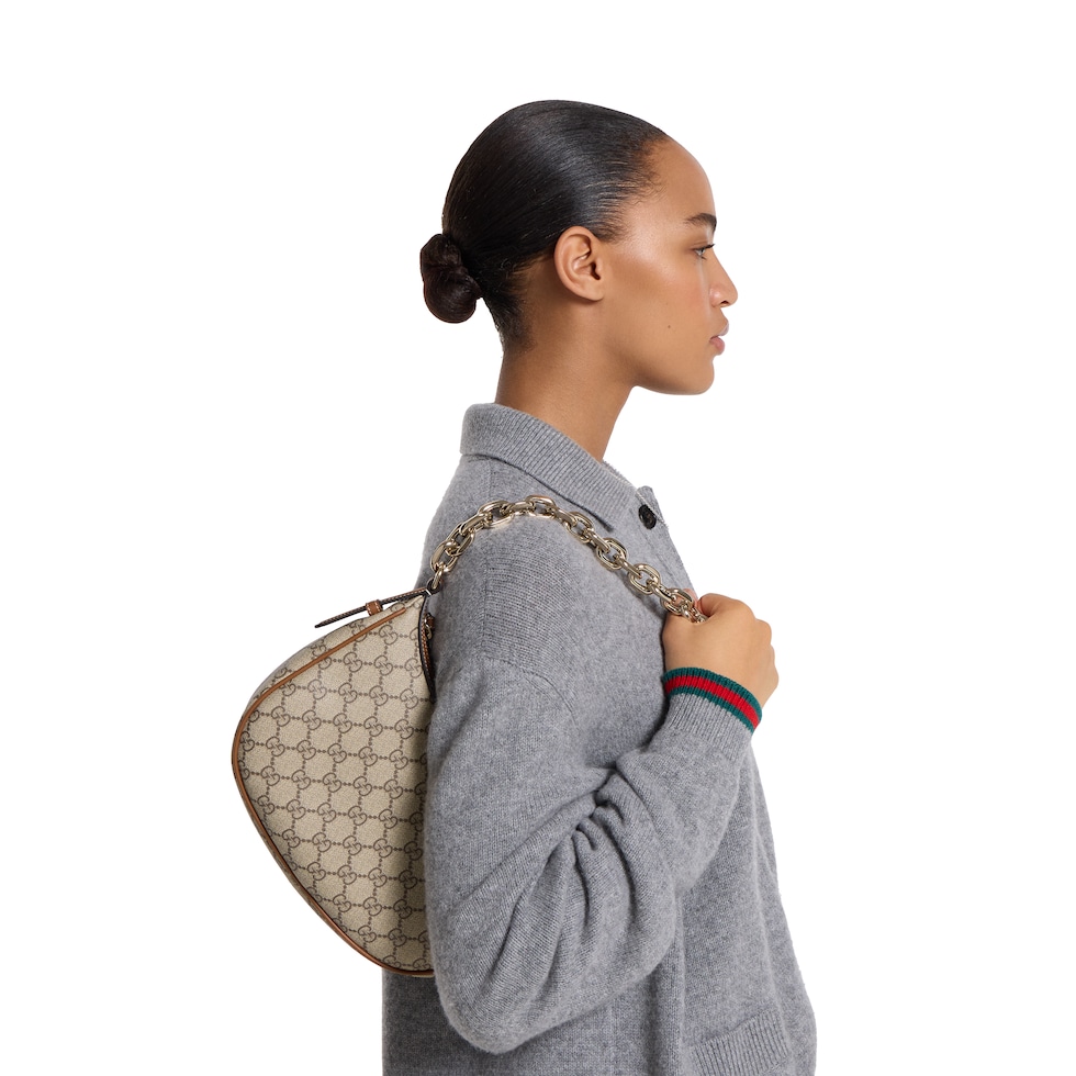 GG Emblem medium shoulder bag in beige and brown GG fabric