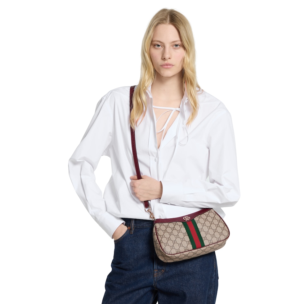 Ophidia small shoulder bag in beige and brown GG fabric | GUCCI® US