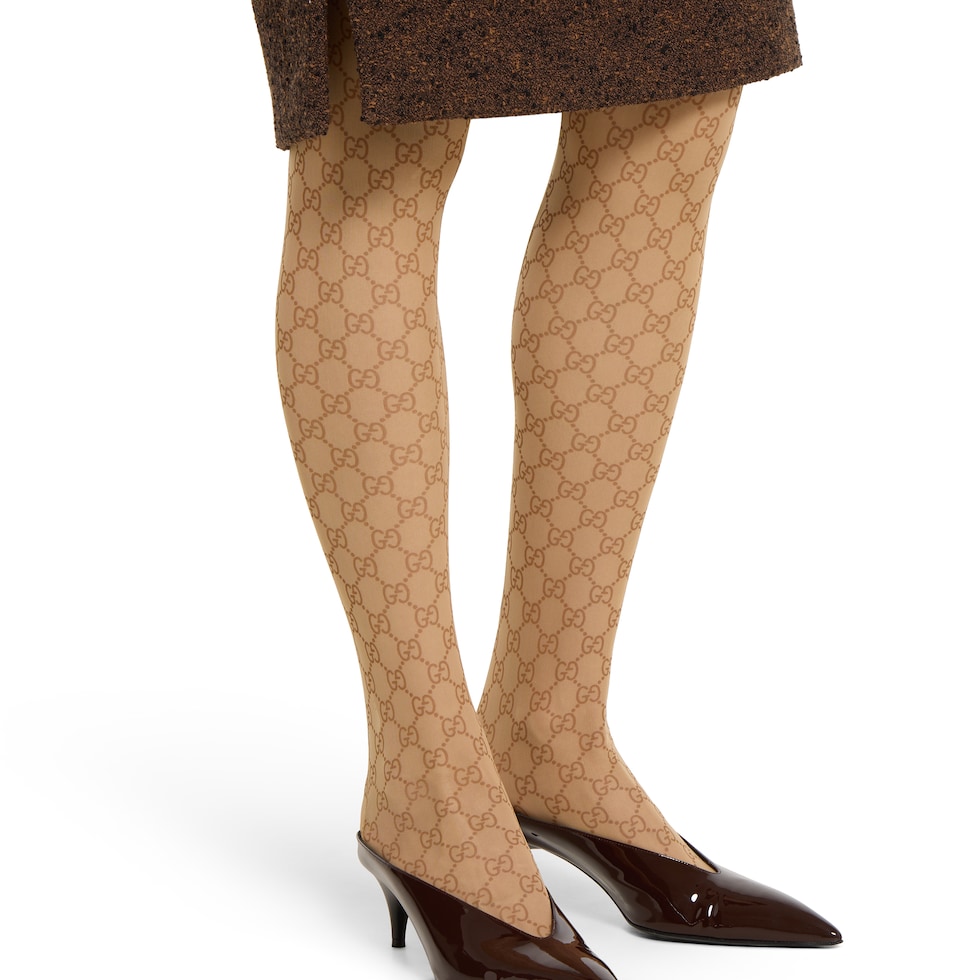 Printed stretch nylon tights in beige | GUCCI® US