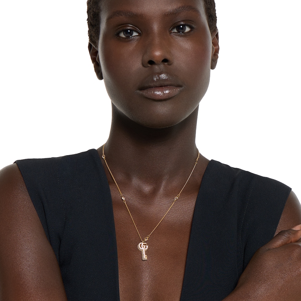 GG Marmont key crystal necklace in gold finish | GUCCI® US